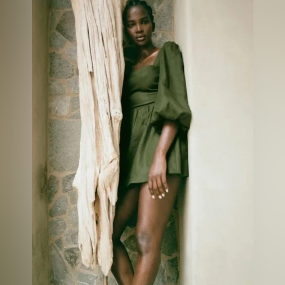 New Reformation Brodie Back Tie Linen Mini Dress